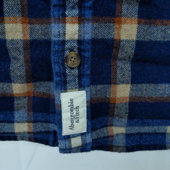 Vtg Abercrombie Fitch Blue Orange Plaid Flannel Shirt, Mens Medium 'Muscle Fit' - Picture 4 of 11